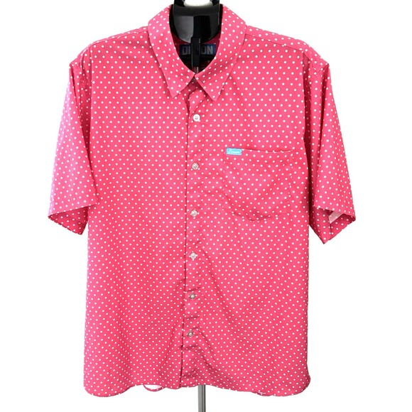 Dixxon Flannel Company Men's 2X Dark Pink White Polka Dot Lumbergh S/S Shirt - Picture 1 of 8